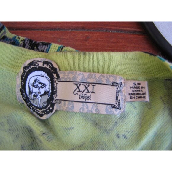 Cardigan Sweater XXI Twist Green Bold Floral Roses Button Front Size S/P - Picture 6 of 6